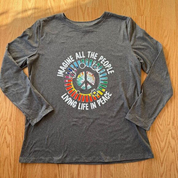 Imagine Peace Long Sleeve Top Size XL Gray Retro Musiccore Style - Picture 10 of 11